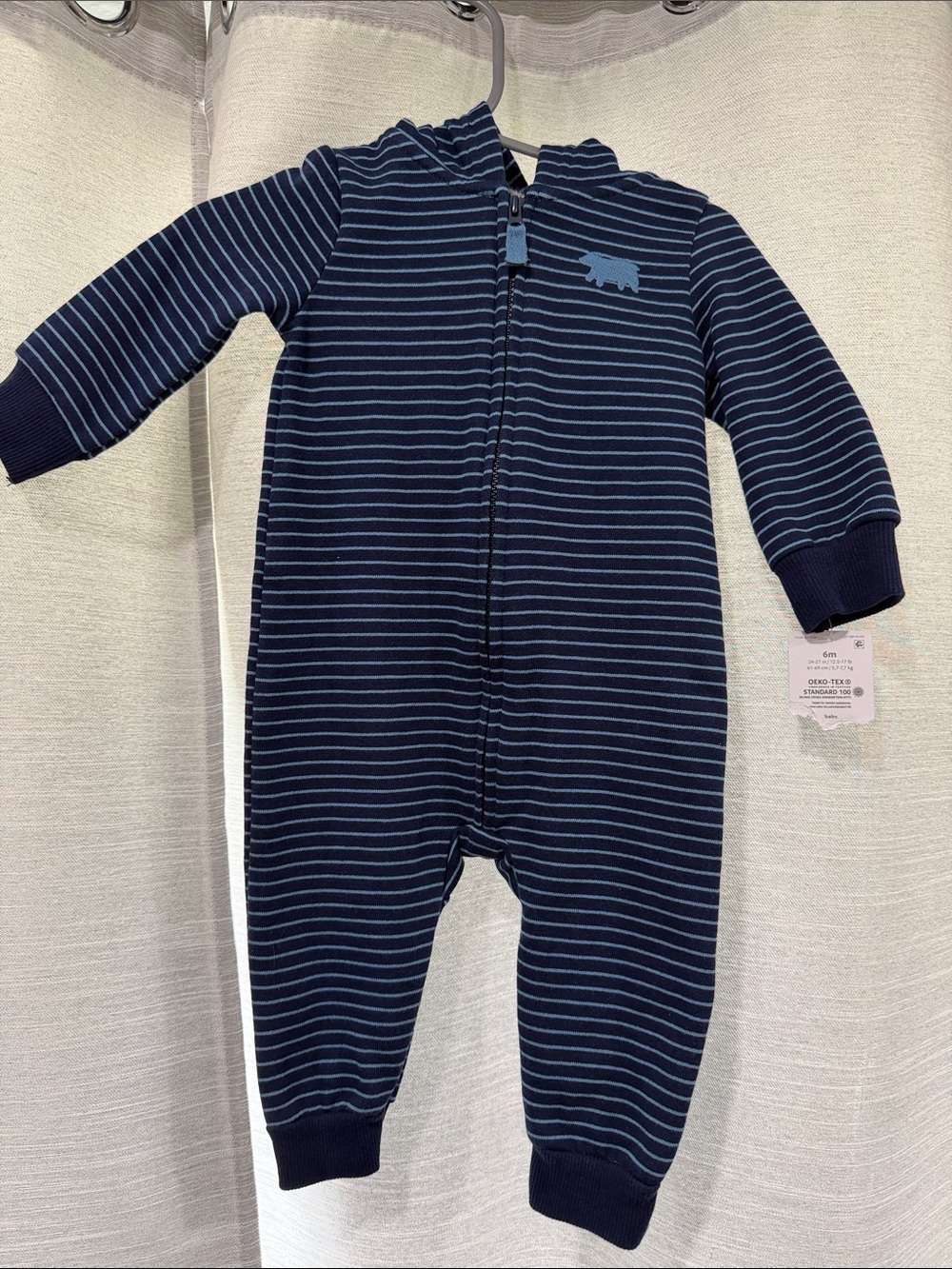 Carter's Navy and Light Blue Striped Hooded One-Piece